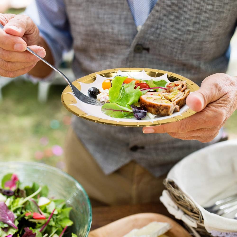 Super Cheap 🛒 White and Gold Party Supplies Set - 194 PCS Gold Paper Plates- 7” & 9” Disposable Dinnerware Set Dots Wedding Parties, Graduation,Birthday Top Brands White and Gold Party Supplies Set - 194 PCS Gold Paper Plates- 7” & 9” Disposable Dinnerware Set Dots Wedding Parties, Graduation,Birthday