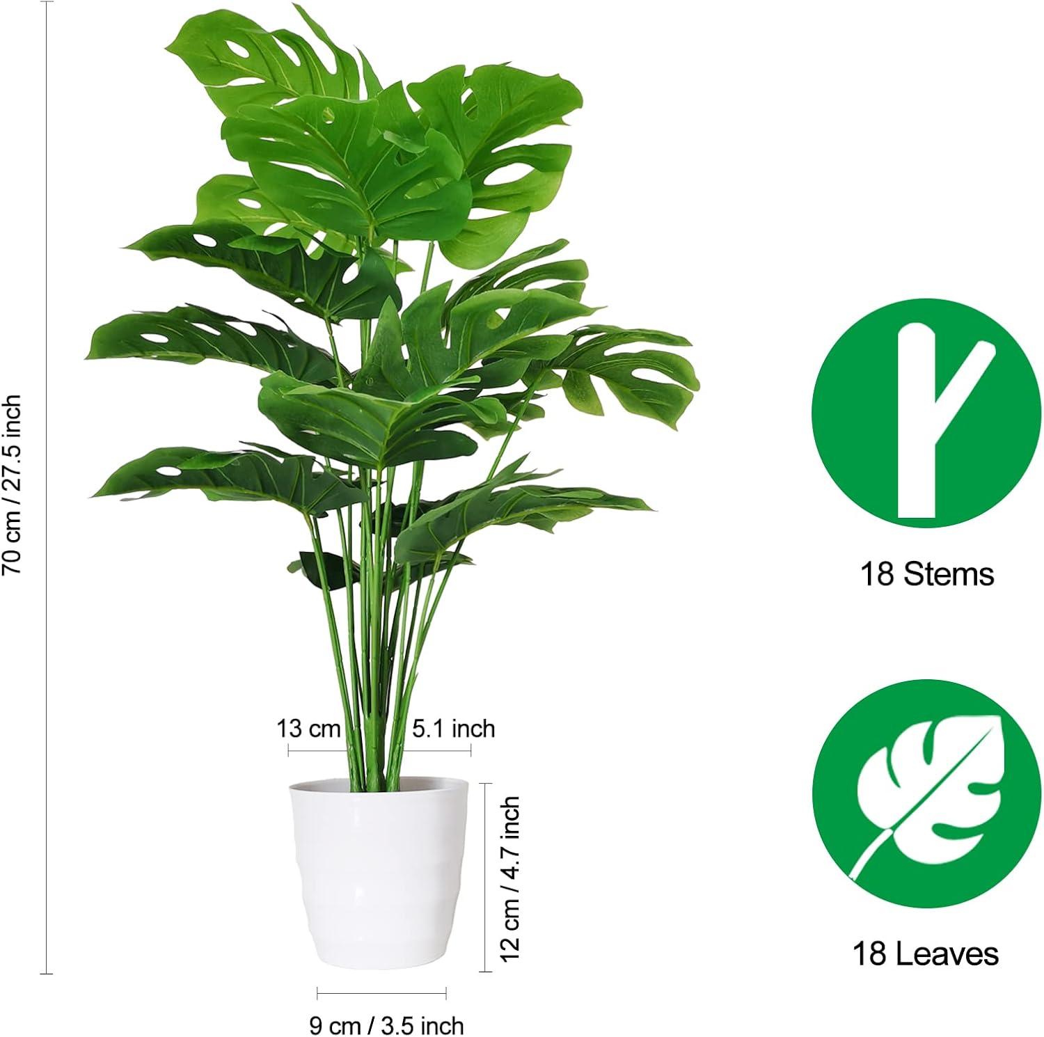 SAJANDAS Set of 2 Artificial Monstera Deliciosa Plants in Pots, Fake Tropical Palm Tree with Greenery Leaves Stems, 28 Inch Artificial Cheese Plant for Home Bathroom, Office, Windowsill Decor - Image 4