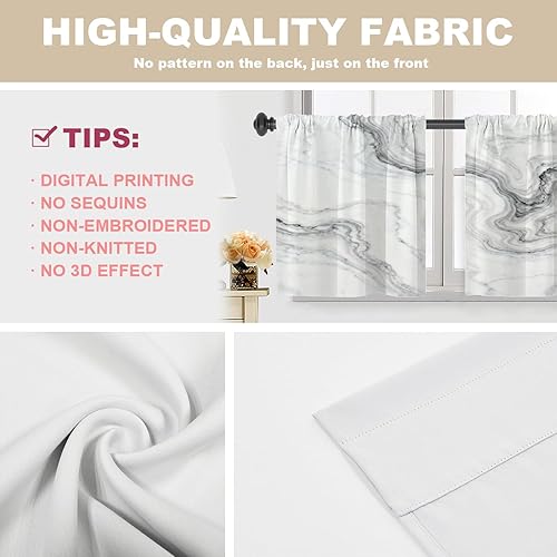 Miniatura 4 de BaoNews Cortinas opacas de mármol abstracto blanco y gris para ventanas, cenefas opacas de poliéster multicapa para cocina, paquete de 2 unidades,