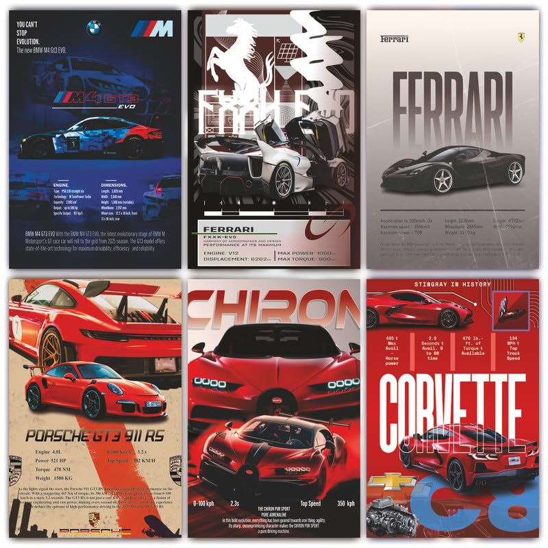 Image of POSTERONN Super Cars Poster Pack of 6 A4 | Room Decor Wall Posters for Living Room Bedroom Office | Motor Sport Theme Posters | Home Decoration Posters with Glue Dots Stylish Design Premium.