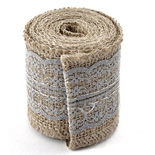 Sourcingmap Burlap Strap Art Crafts Lace Ribbon Roll Trim Edge 2.2 Yards Gray for Wedding, Gray,Khaki,Pink,Burgundy,Purple - Image 2
