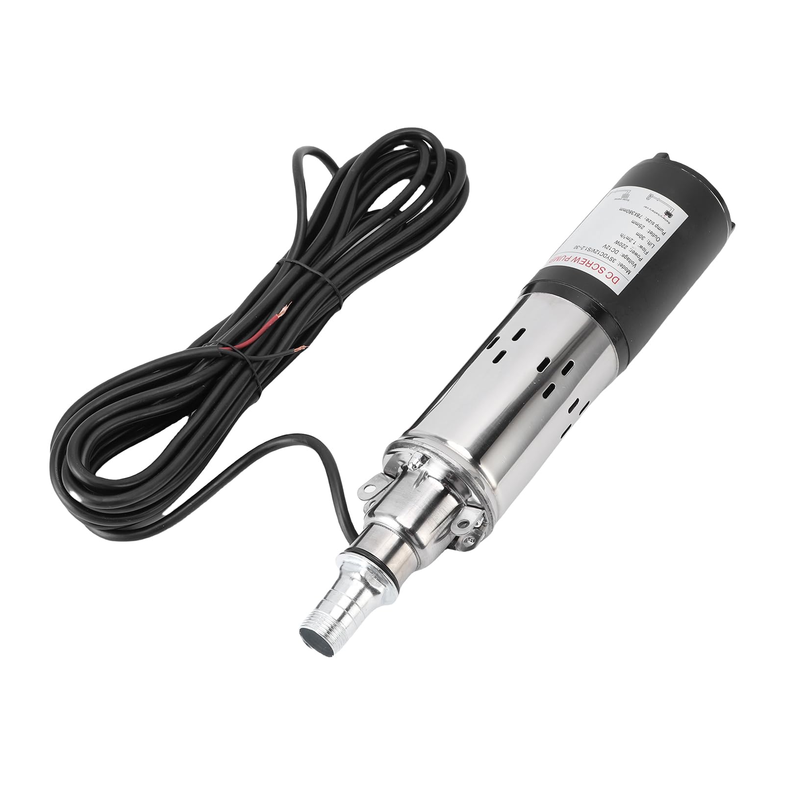 Topiky Bomba de Pozo Profundo de 12 V con Elevación de 30 M, Bomba de Agua Sumergible NPT de Salida de 3/4 Pulgadas y 1 Pulgada, de Tornillo Solar de Acero Inoxidable con Cable de Alimentación de 7 M