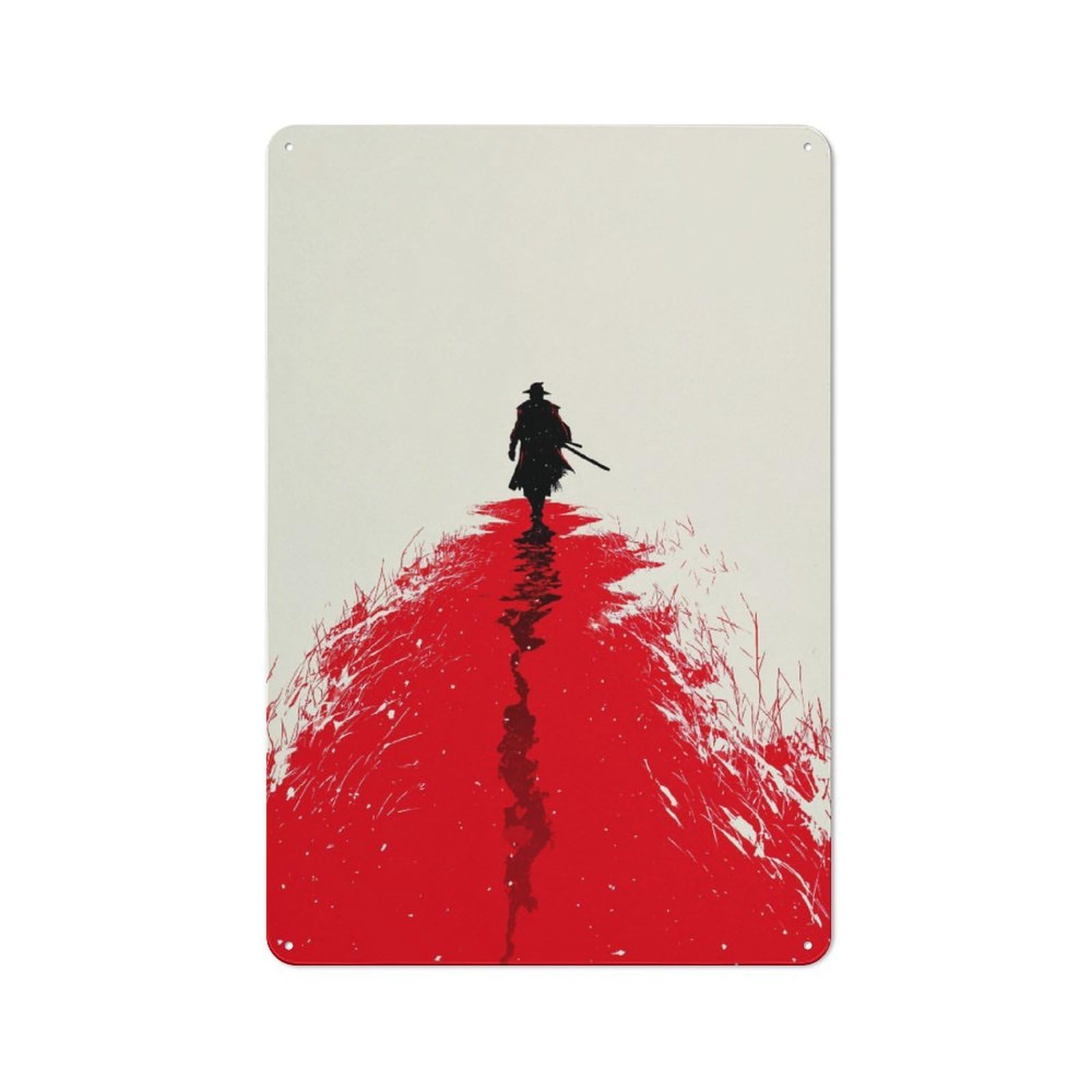 Junmoney Red Path Lone Warrior's Journey Decorative Tin Plaque 30X20cm, Vintage Bar Wall Plaque For Bar, Kitchen, Garage Or Games Room