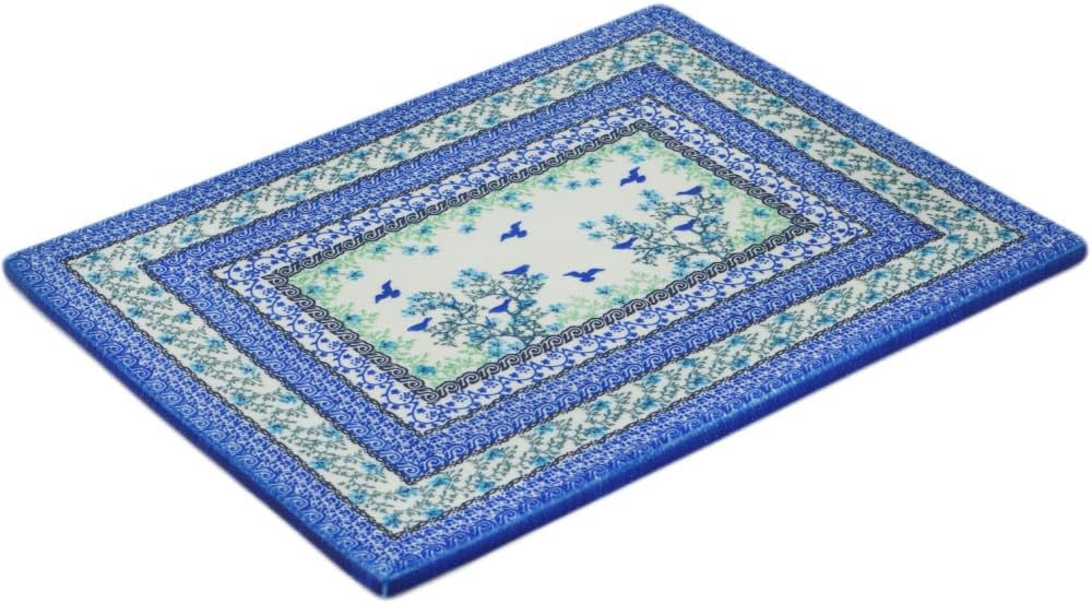 Polmedia Polish Pottery Cookie Sheet UNIKAT - Blue Bird Flying Pattern Handmade in Boleslawiec Poland by Ceramika Artystyczna + Certificate of Authenticity