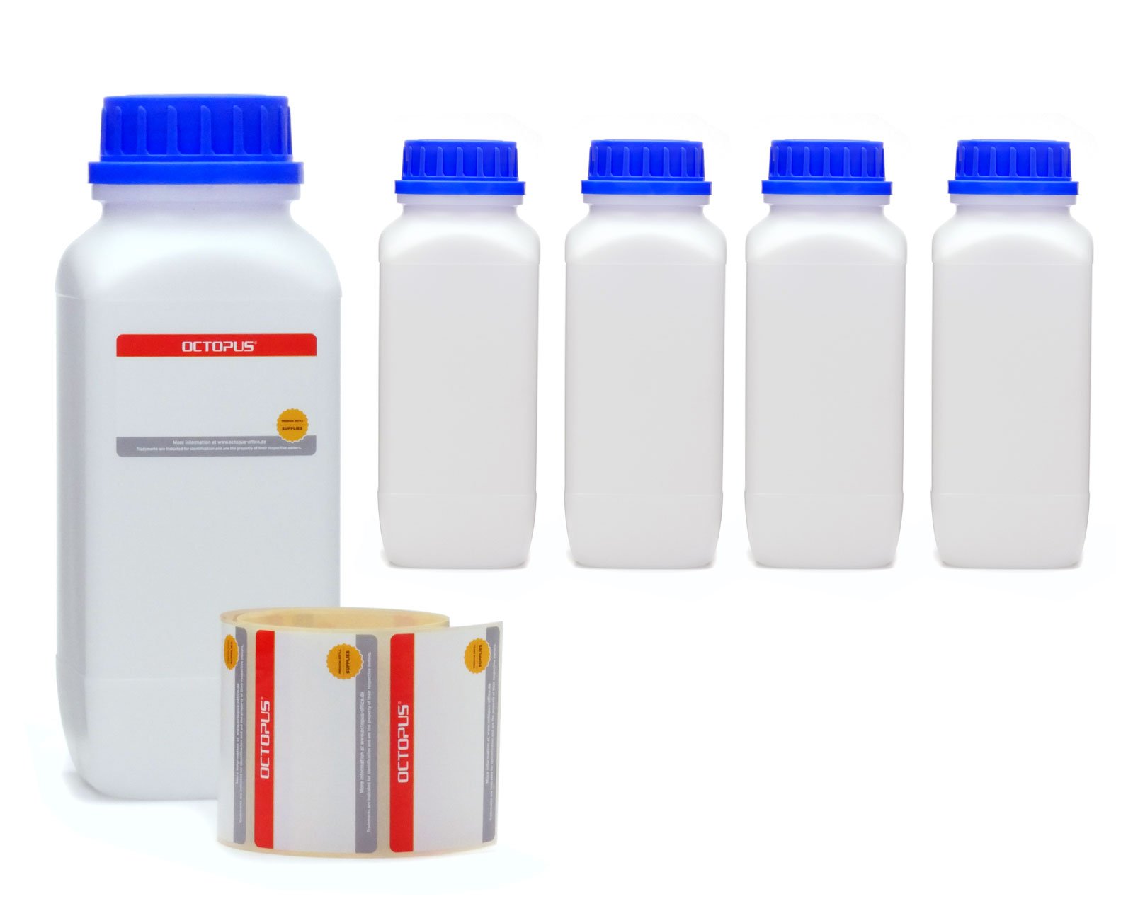 Octopus 5x 1000 ml wide mouth bottles with screw top, chemical bottle, laboratory bottle