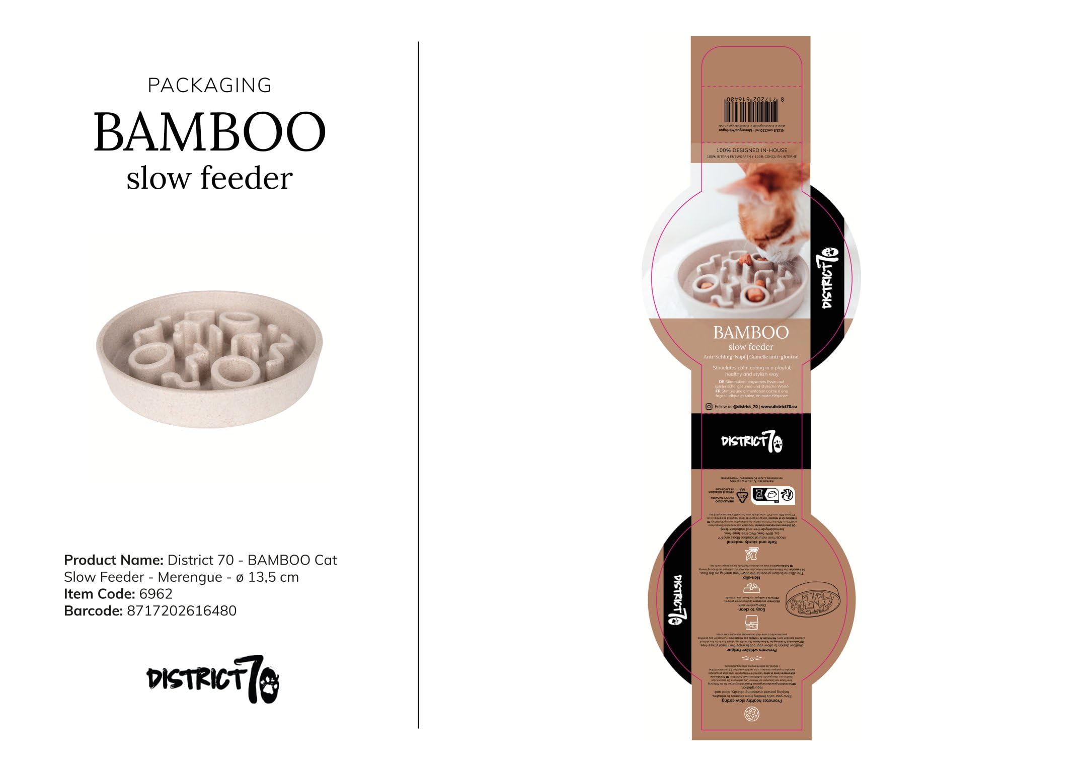 District 70 Bamboo Cat Slow Feeder - Ø 13,5 cm - Merengue