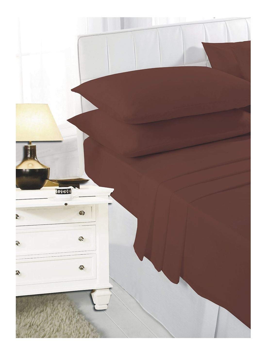 EGYPTO Extra DEEP 4ft (Small Double) Fitted Bed Sheets 16"/40cm Depth (Chocolate)