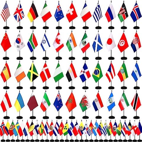 TSMD 202 Countries International World Desk Flags Set Small Mini Office Table Stick Flag with Stand Base,All Countries Flags,5x8 Inch Cover