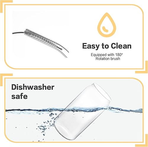 Miniatura 5 de HOMBERKING Vasos de vidrio con tapas y pajitas de bambú, juego de 12 piezas, vasos de vidrio en forma de lata de 20 onzas, vasos de cerveza, tazas