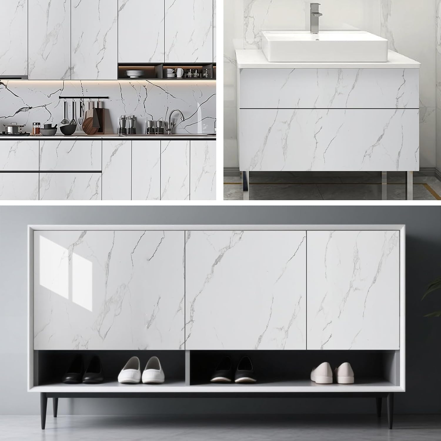 Panneaux Muraux Autocollants Effet Marbre 40x300cm 2,3mm Étanches Salle de Bain Cuisine