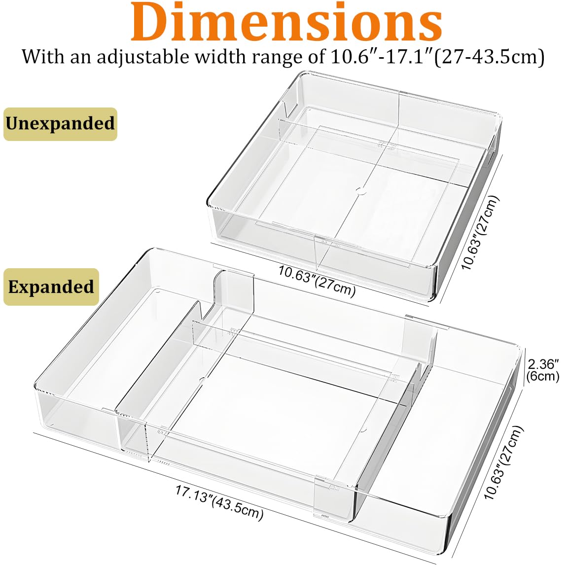 Kutesna Expandable Adjustable Kitchen Drawer Organizer - Clear Multi-Purpose Tray for Silverware, Cutlery, Utensils, Stationery, Home Office Tools - Customizable Storage for Forks,Knives,Spoons,Pens