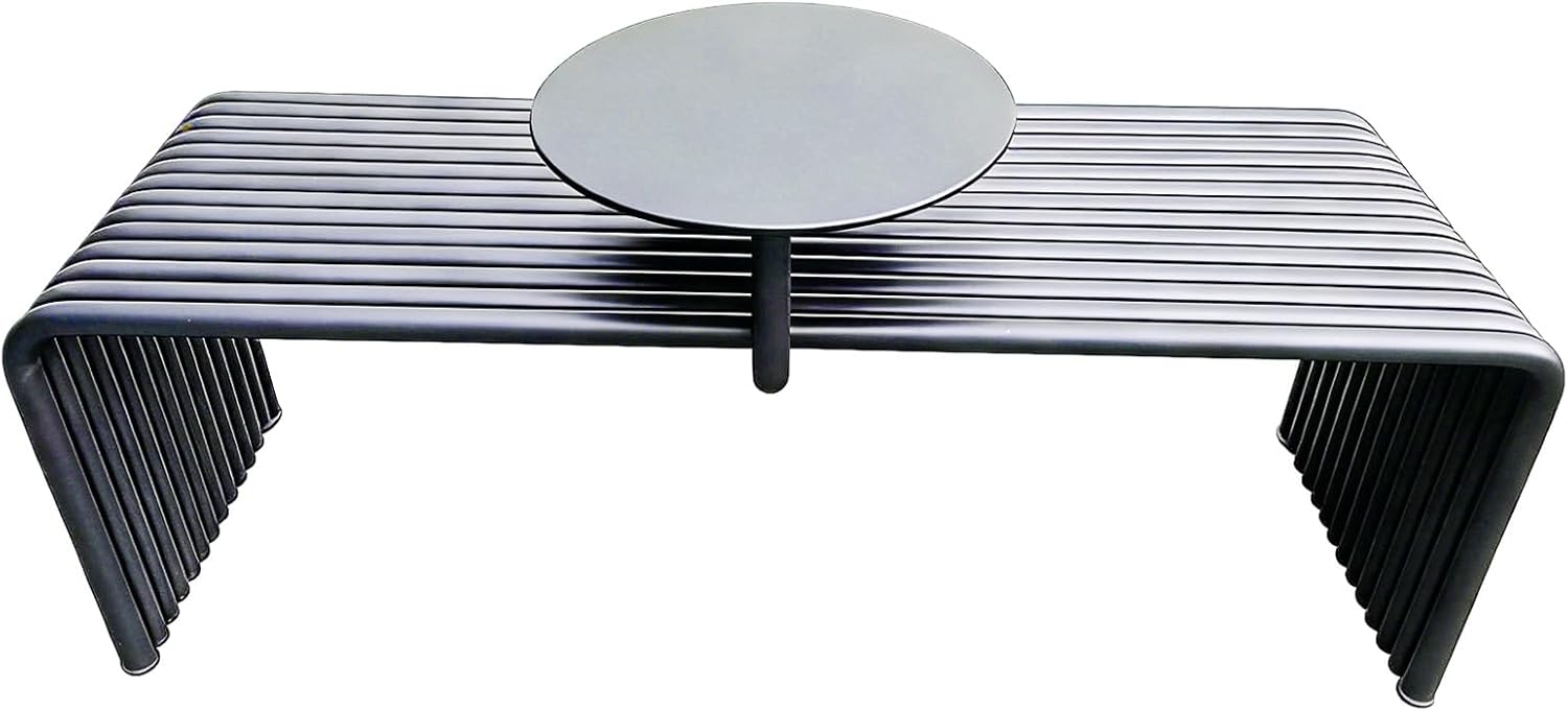 Modern Heavy-Duty Du Metal Outdoor Bench with Side Table - Weatherproof Patio Seating for Parks, Restaurants, and Malls - 1100 lb Load Capacity (Gray)