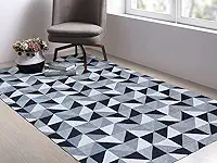 Tapete Sala Quarto Roma Antiderrapante em Jacquard - 1,40x2,00m (Triângulos Azul)
