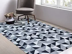 Tapete Sala Quarto Roma Antiderrapante em Jacquard - 1,40x2,00m (Triângulos Azul)