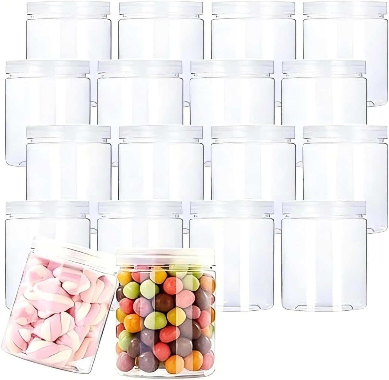 Clear Plastic Storage Jars with Lids, Wide Mouth Refillable Containers for Food, Crafts, DIY Slime, Leakproof, 6.5cm x 8cm, 18 Pack
