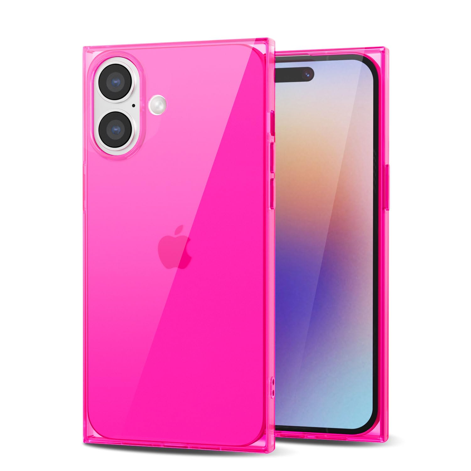 Svanove for iPhone 16 Clear Case Rectangle Edge, Transparent Aesthetic Trendy Girly Neon Bright Silicone Rubber Phone Case for Women, Thin Slim TPU