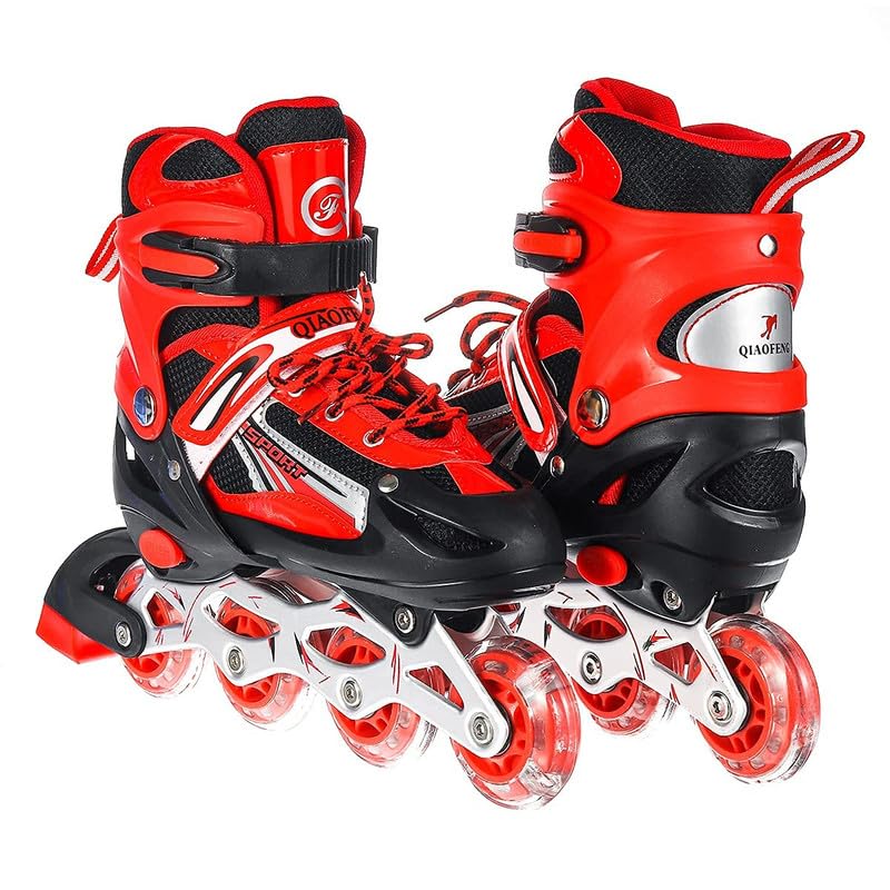 M Prabhu 4 Wheel Inline Adjustable Roller Skates for Boys Kids & Girls, 6 to 15 Years Unisex Outdoor Skating Shoes Roller Blades with Led Flash Lights Featuring Wheels for Skating (Red) (B0D294V51V) Amazon Price History, Amazon Price Tracker