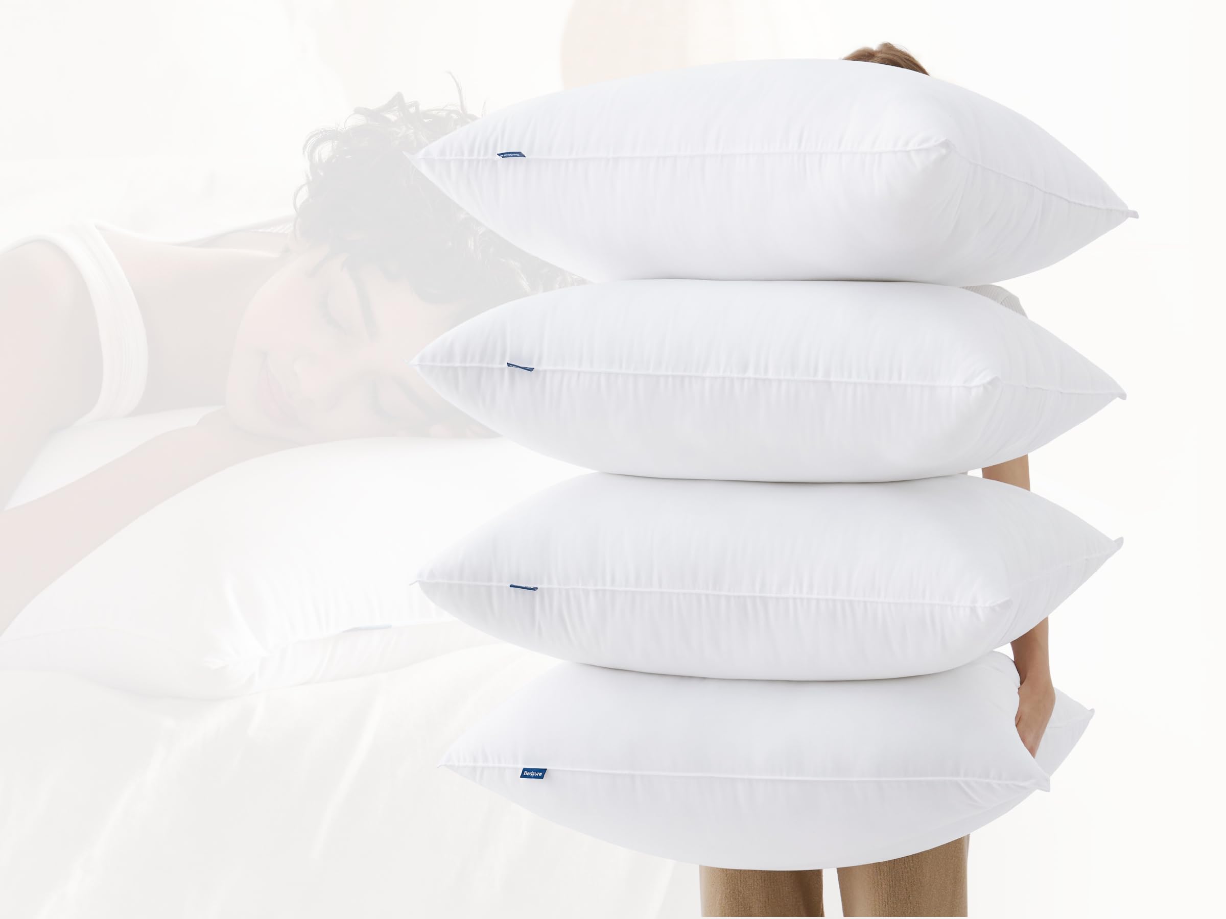Bedsure Pillows Standard Size Set of 4 - Hotel Collection Bed Pillows for Sleeping, with Down Alternative Filling, Soft Support for Back, Stomach or