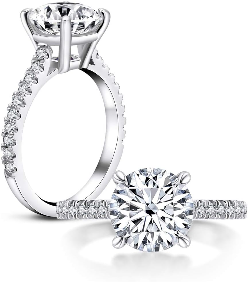 AINUOSHI Engagement Ring for Women, 2-3.5 Carats Round / Emerald / Oval / Square Cushion Cut Cubic Zirconia, 925 Sterling Silver, High Setting Women Wedding Rings, Jewelry Box Packed