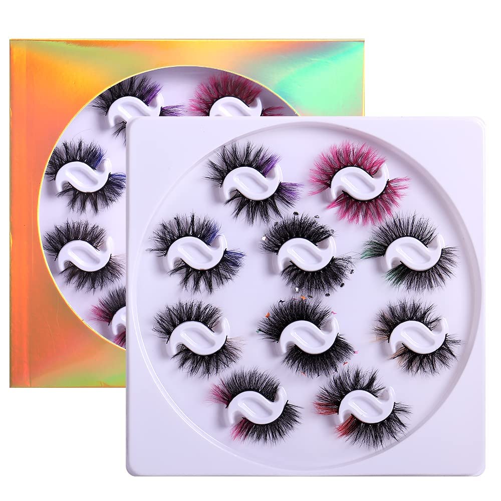 Lashes with Color on End Set, 6D Long Fluffy Faux Mink False Eyelashes with Rhinestone - Image 4