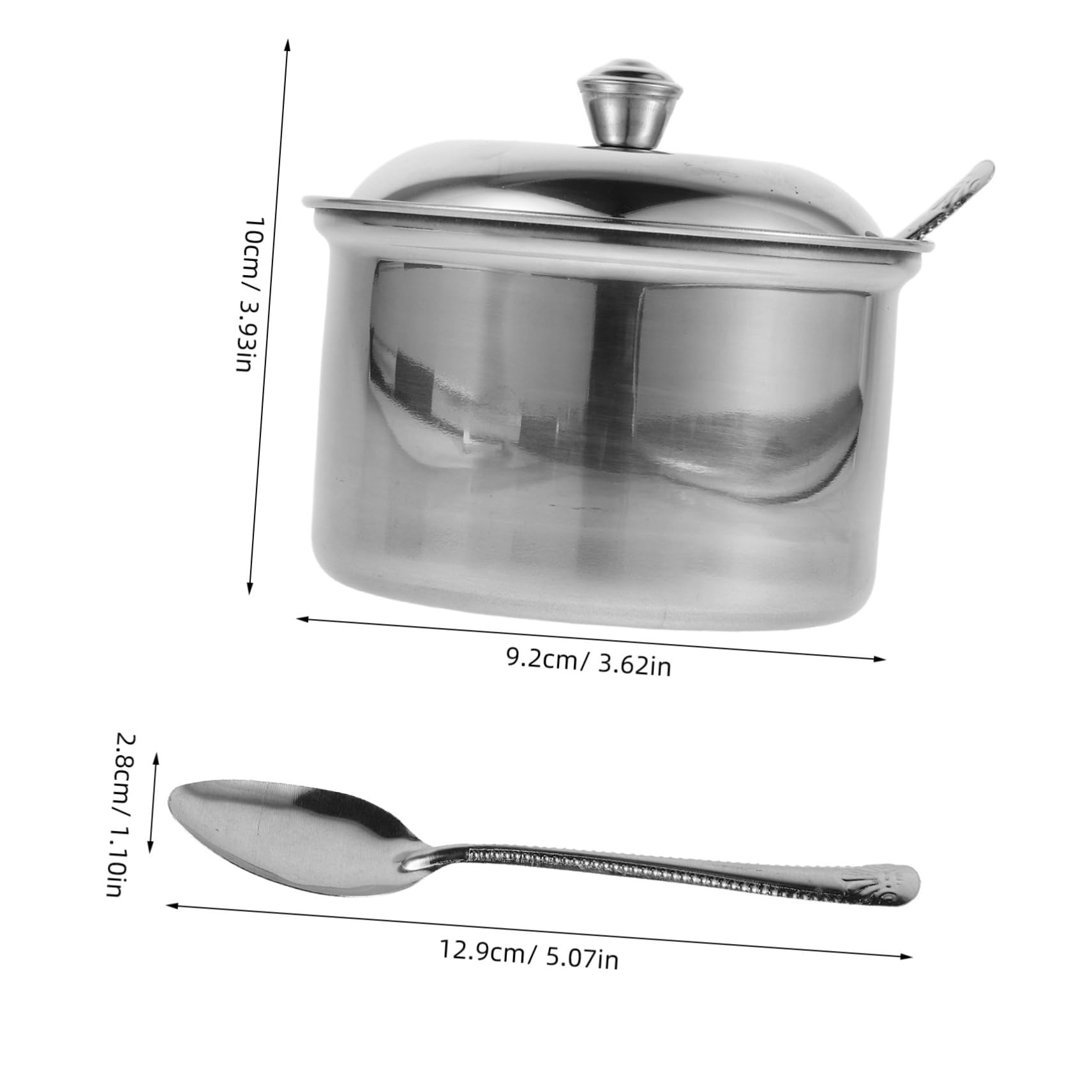 PRETYZOOM Stainless Steel Condiment Pot with Lid and Spoon Metal Spice Container for Salt Pepper and Seasonings for Home and Restaurant Use Versatile Kitchen Storage