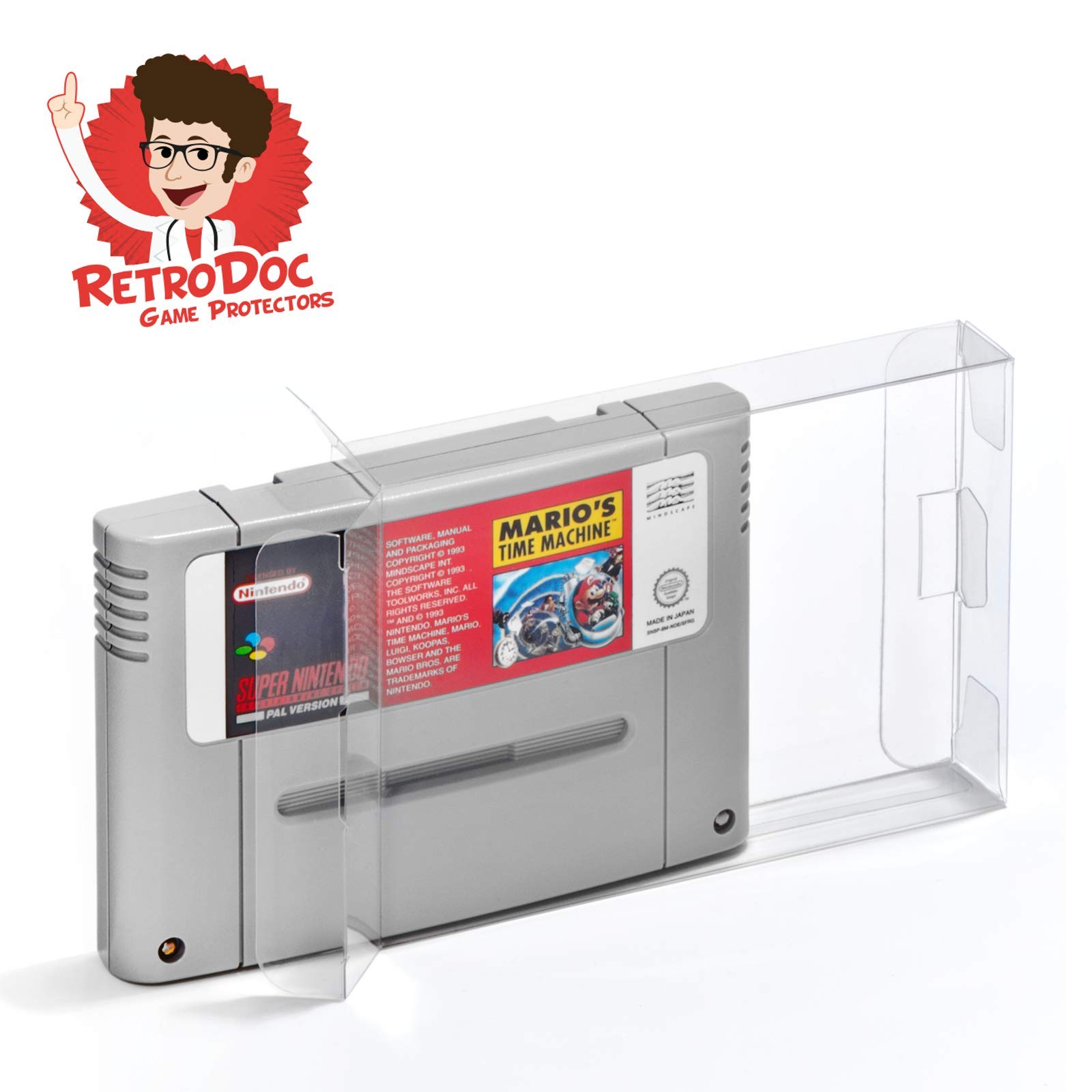 20 Game Box Protectors for Super Nintendo Game Module Carts - Perfect Snug Fit and Crystal Clear - PET 0,3MM - Retro Doc Game Protectors - SNES Cart - Extra Tabs - Extra Protective Foil – Case - Cases