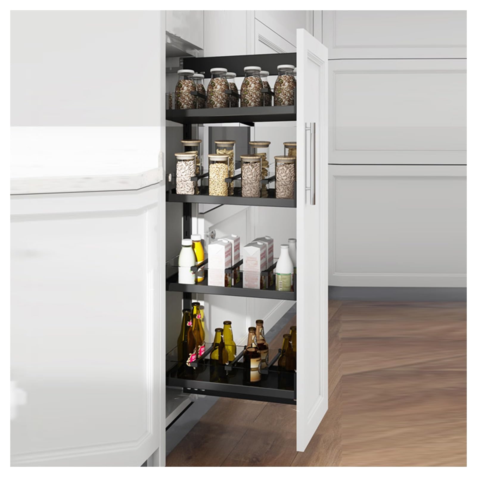 OLSKFUH Soft-Sliding Rail Pull-Out Basket,Cabinet Pullout Drawer Organizer,High Cabinet Storage Rack With Separator Strips,For Narrow And High Gaps,210x485x4tier