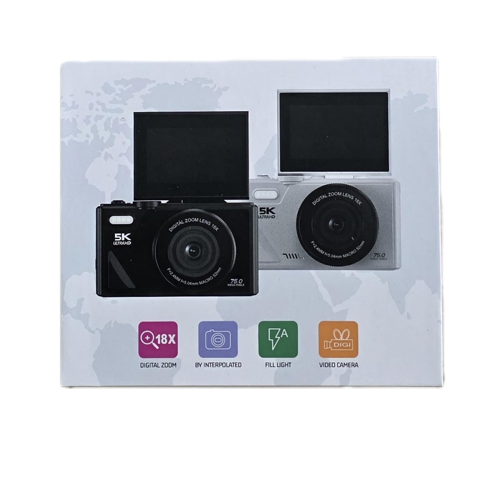 EMEBAY Fotocamera Digitale, Compatta 5K 75MP con scheda da 64 GB | Fotocamere selfie per fotografia, zoom 18X/videocamera Vlog/schermo flip da 3 pollici/anti-shake, videocamera