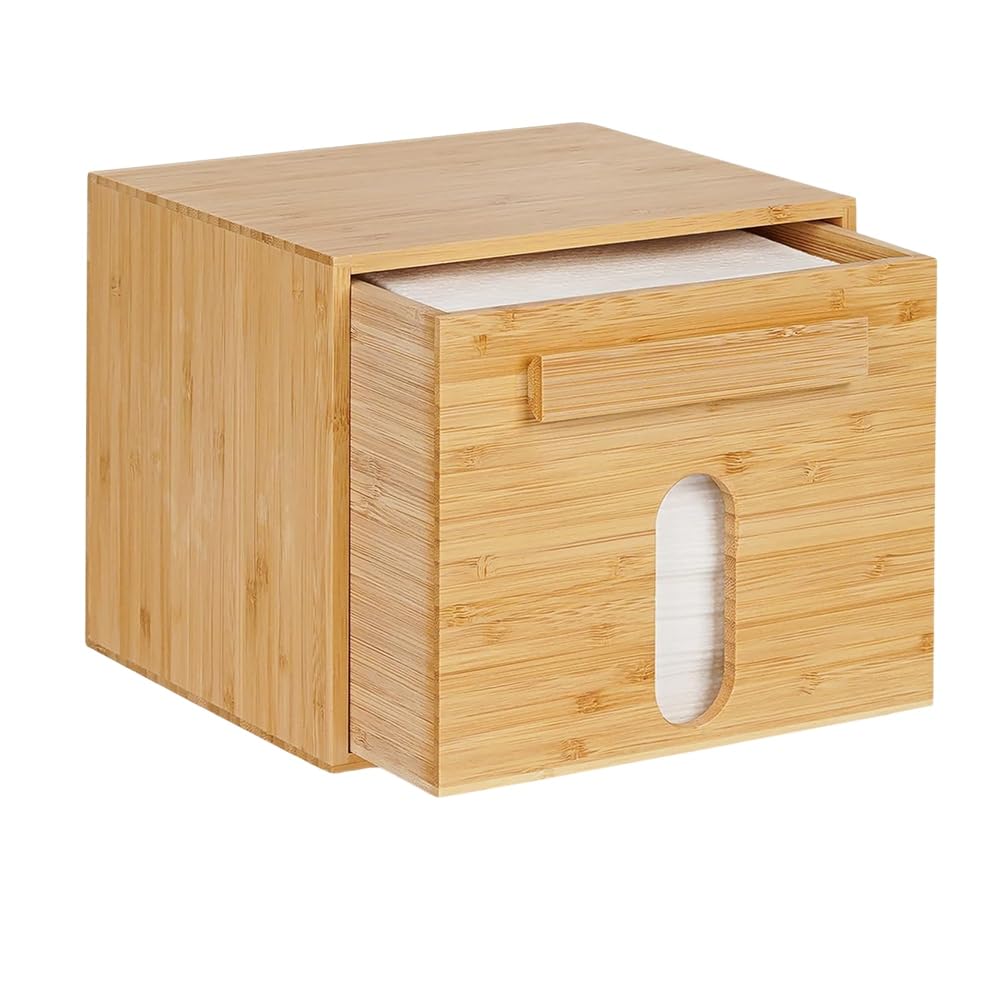 IJSDNVJNDX XL Clean Towel Organizer Bamboo Disposable Face Towel Holder, Towels Storage Container Box with Drawer