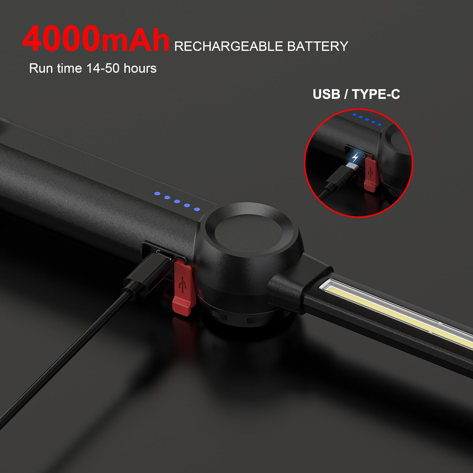 Lampe de Travail LED Rechargeable avec Aimantée et USB Rotation à 360 degrés, Lampe Inspection LED Rechargeable, Lampe D'inspection pour Atelier de Ménage Camping en Plein Air Randonnée (Noir-Z)