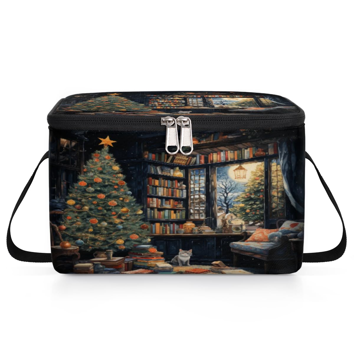 GzLeyigou Christmas Tree Books Lunch Bags for Women Men 9 Cans, Hot & Cold Food Delivery Bag Insulated Grocery Bag Insulated Lunch Box Cooler Bag for Office Work Picnic Beach