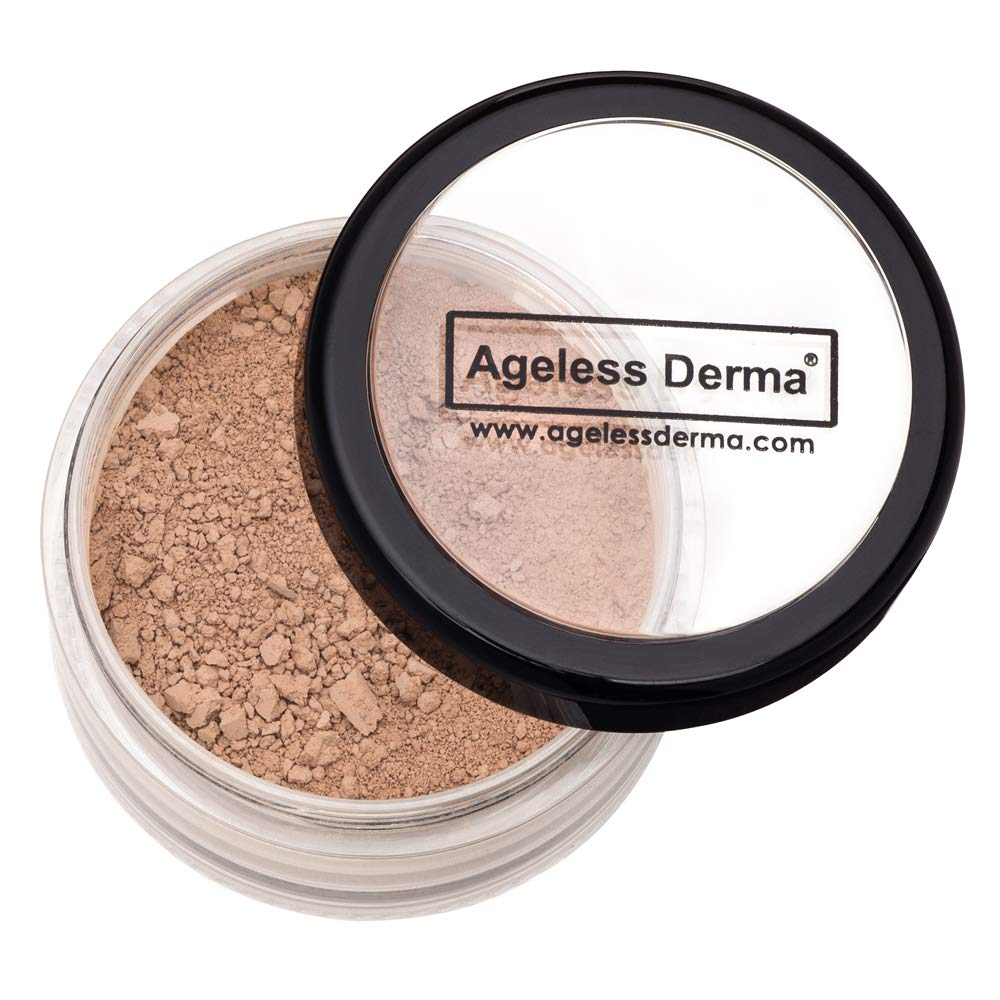 Ageless DermaMineral Face Powder Makeup. Natural Full Coverage Loose Foundation with Vitamin and Green Tea. Made in USA