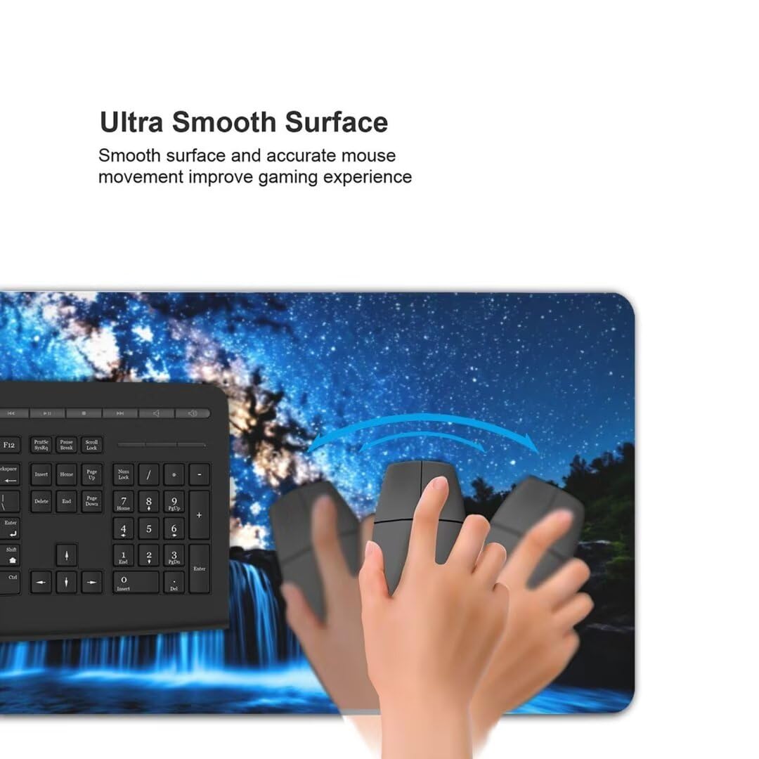 Alfombrilla de ratón 1400x600x3 MM, Alfombrilla Ratón XXL Extendida de Gran Tamaño con Bordes Cosidos, Base de Goma Antideslizante Almohadilla para Teclado, Cascada de Las Estrellas S-11765