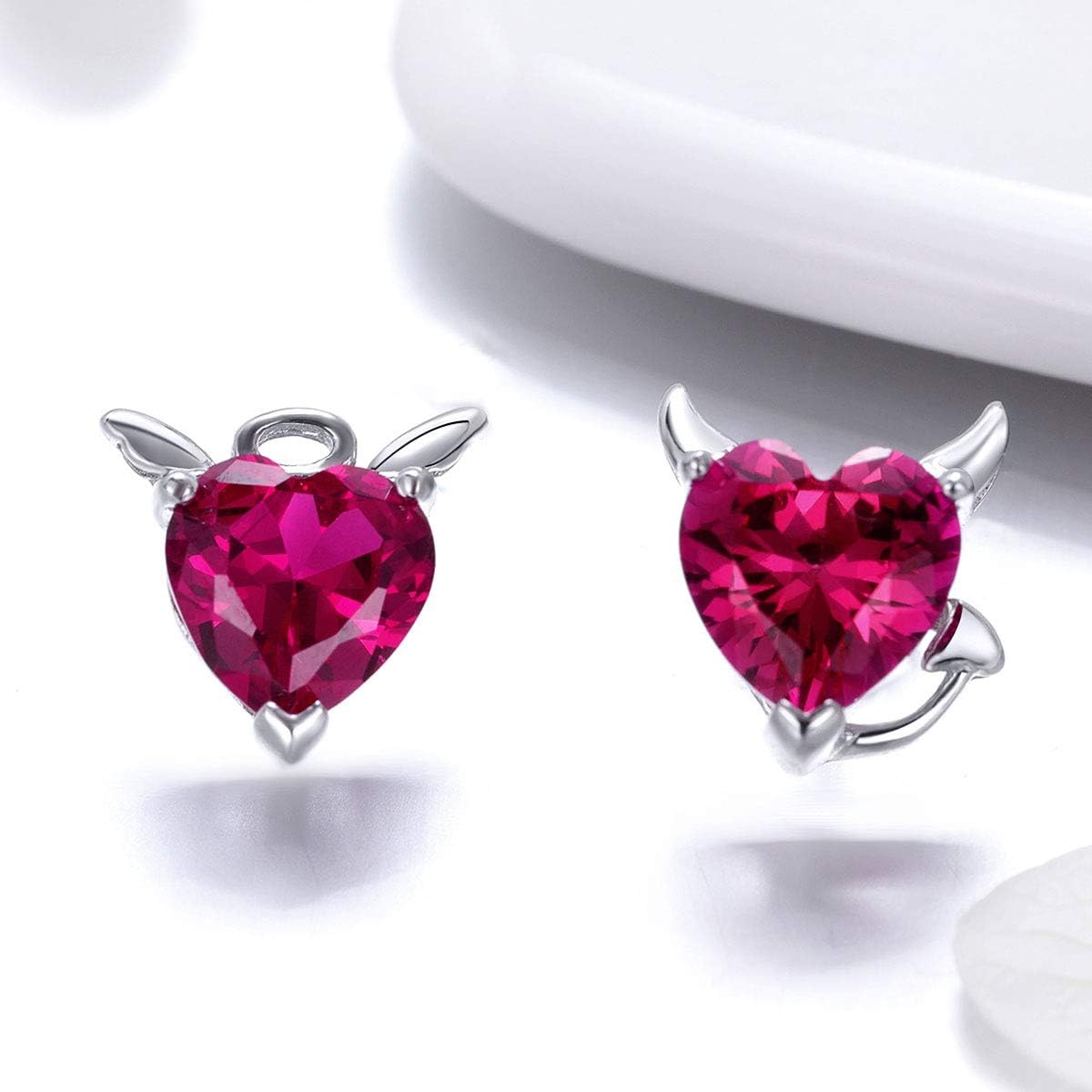 925 Sterling Silver Angel and Devil Heart Shaped Stud Earrings For Women Girl - Image 4