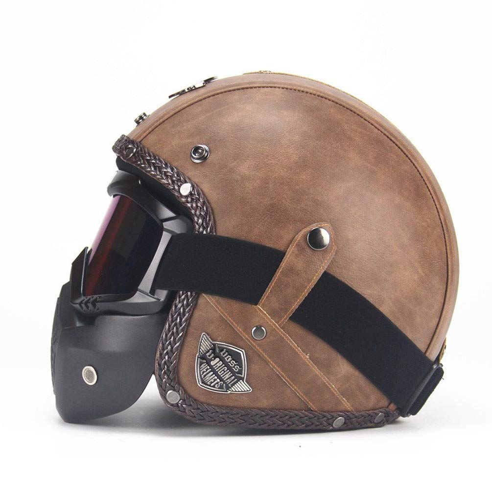 brown full face motorcycle helmet MXYMC Jet 3/4 Motorcycle Helmet Jet Cafe Racer Visor Scooter Universal for All Seasons, Suitable for Outdoor Driving (Brown, Color:Pale Gold Reel for 6wt? : YGroup_ Mode_Belt_Bag Hydration routing system allows