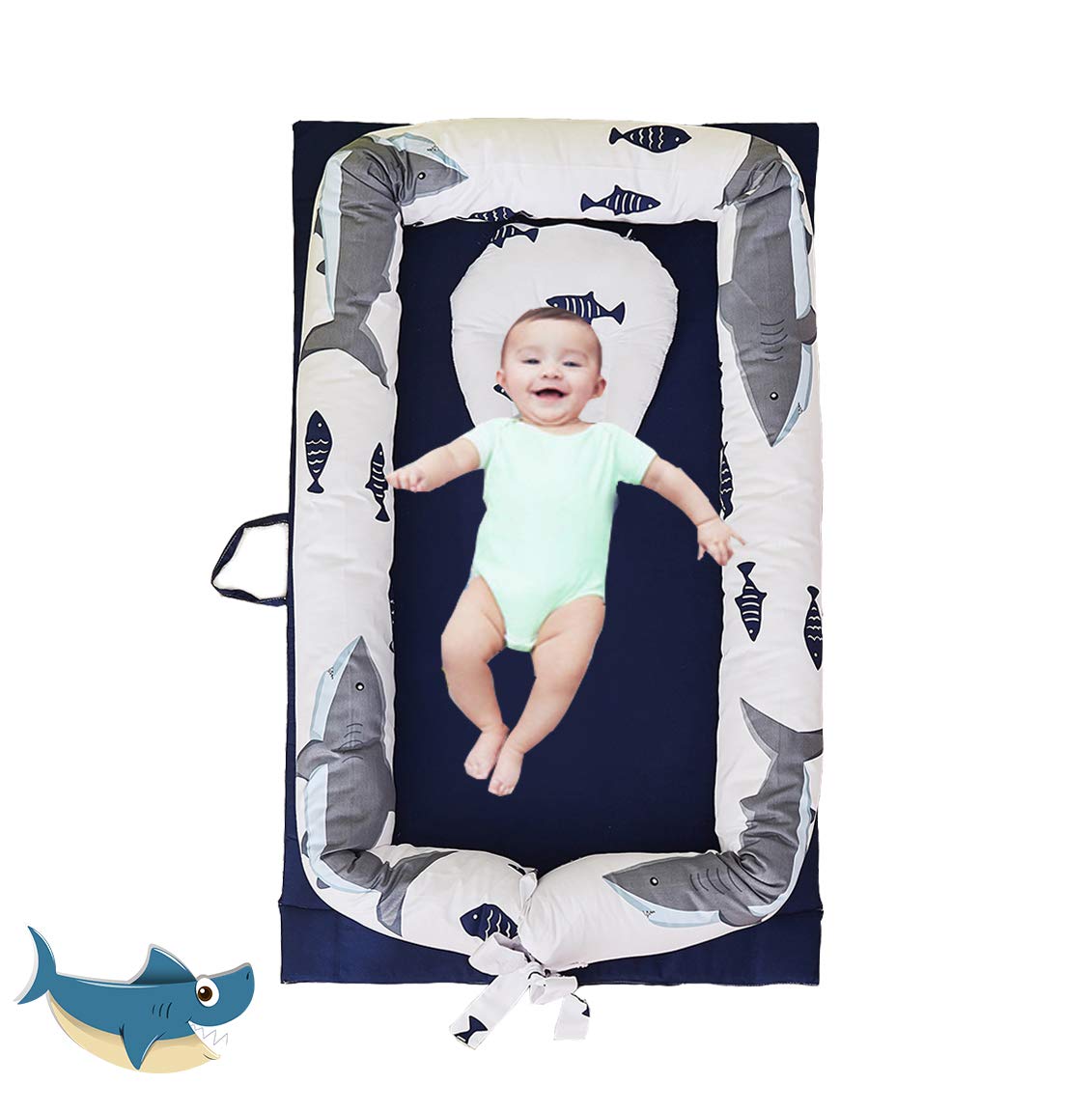 Brandream Baby Bassinet For Bed Navy Blue Shark Newborn Baby