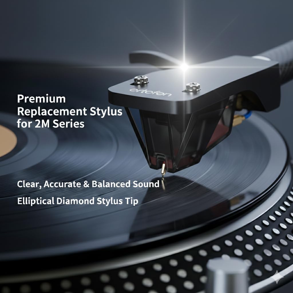 Turntable Replacement Stylus for 2M Black Cartridge, Elliptical Diamond Stylus Needle, Smooth Tracking & Clear Sound, Easy Install Phono Stylus for Vinyl Record Players