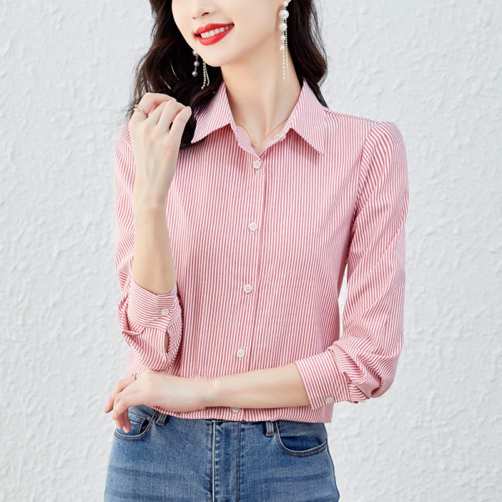 Damenkorsett Mit Langen Ärmeln,Damen Leichte Streifen Revers Hemden Elegante Satin Bluse Hemd Lange Ärmel Tunika Chiffon Hemd Komfort Glänzende Oberteile Lässige Büro Business Bluse Für Mädchen Dame