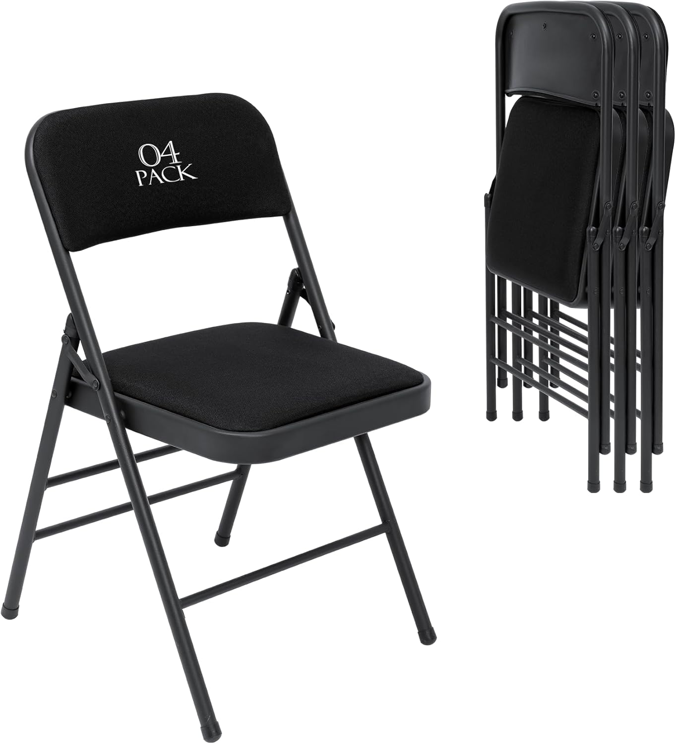 6 Pack Folding Chairs, Fabric Dining Chair Set with Padded Cushion and Back, Indoor Outdoor Steel Frame Metal Folding Chairs for Home Office Events Wedding Party (Black Fabric folding chair)
