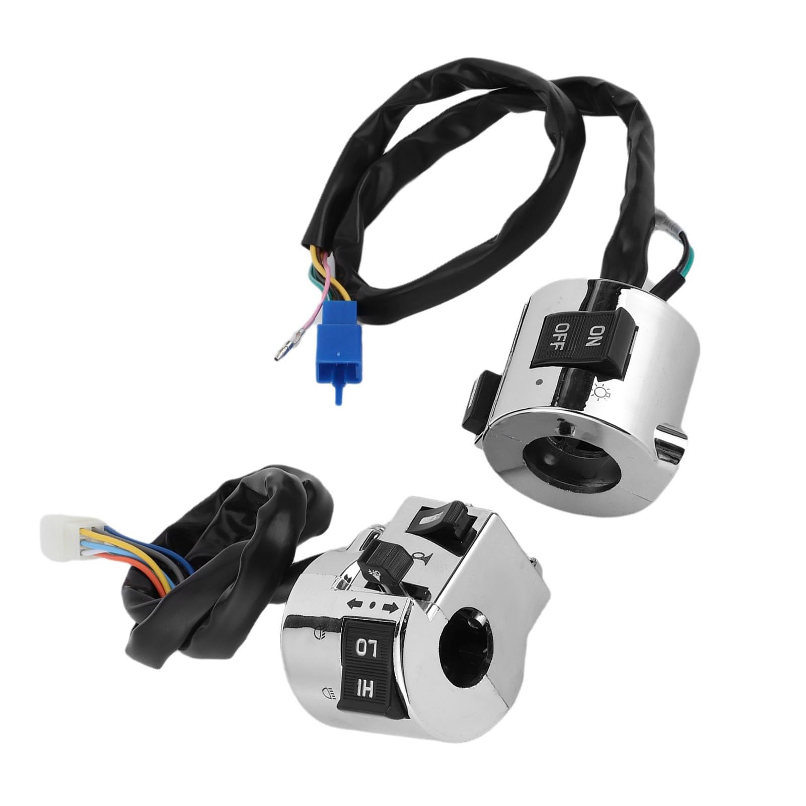 Cryfokt Interruttore Manubrio Moto Cromato Universale Faro Indicatore di Direzione Comando Clacson per Scooter Elettrici, ATV 25 Mm Nero + Argento ABS