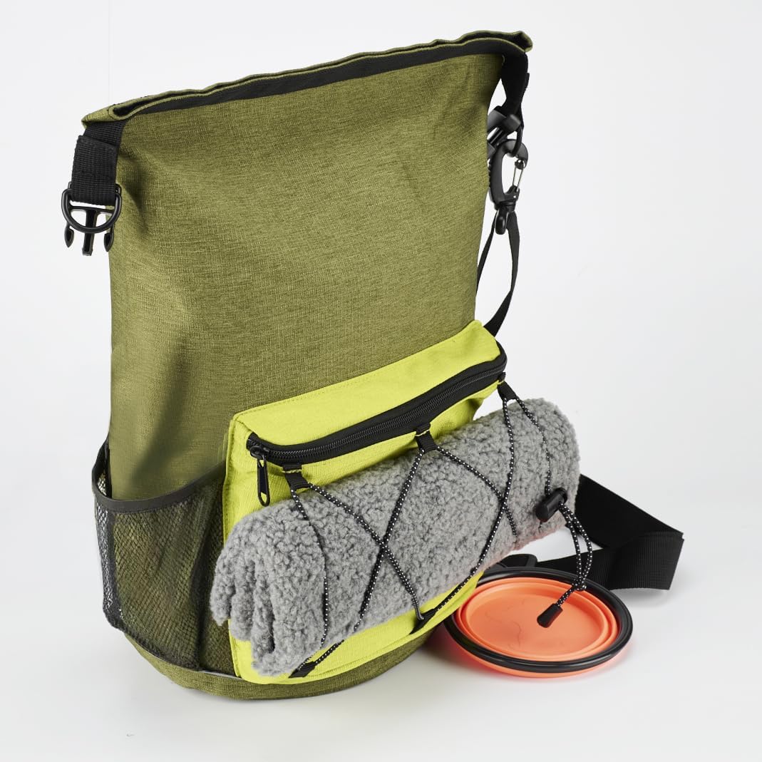 Waterproof Roll Top Pet Dog Food Travel Organizer Storage Bag Trash Bag Dispenser for Trips Outdoor Camping Free 350ml Portable Folding Bowl, 30 Cups / 10 lbs Large (Green)
