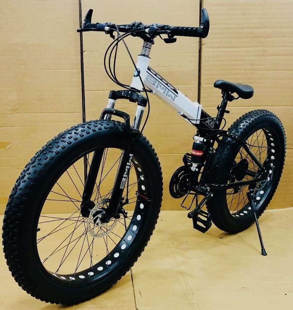 Unisex Tech Bmw Foldable Gear Cycle With 21 Speed Gear | Fat Tyre Folding Mountain Bike With Double Disc Break, 24 Inch, Black, Dual