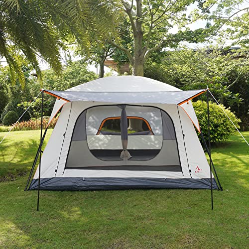 Ktt Extra Large Tent 10-12 Person(B),Family Cabin Tents,2 Rooms,Straight Wall,3 Doors And 3 Windows With Mesh,Waterproof,Double Layer,Big Tent For Outdoor,Picnic,Camping,Family Gathering(Light Brown) #TOP4