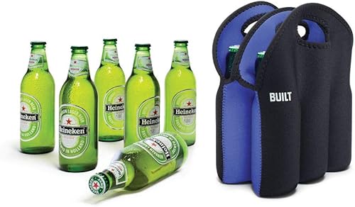 Miniatura 4 de BUILT Paquete de seis bolsas de neopreno aisladas de agarre suave para botellas de cerveza color negro 6P-BLK