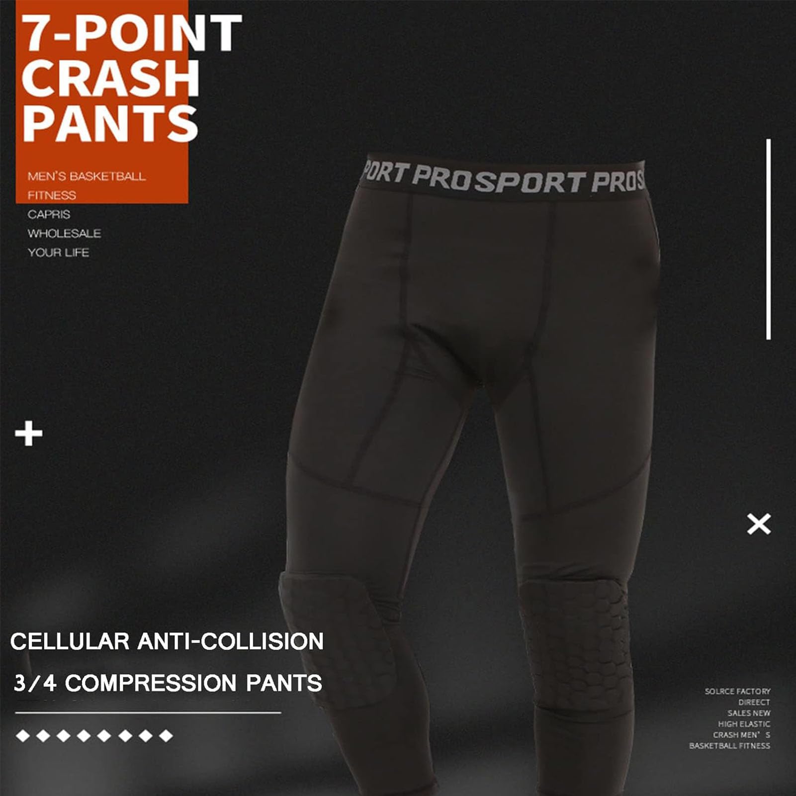 Pantalones De Compresión 3/4 con Rodilleras para Hombre, Pantalones De Baloncesto Frescos Y Secos, Mallas Anticolisión, Baloncesto De Fútbol, ​​Ropa Interior Deportiva