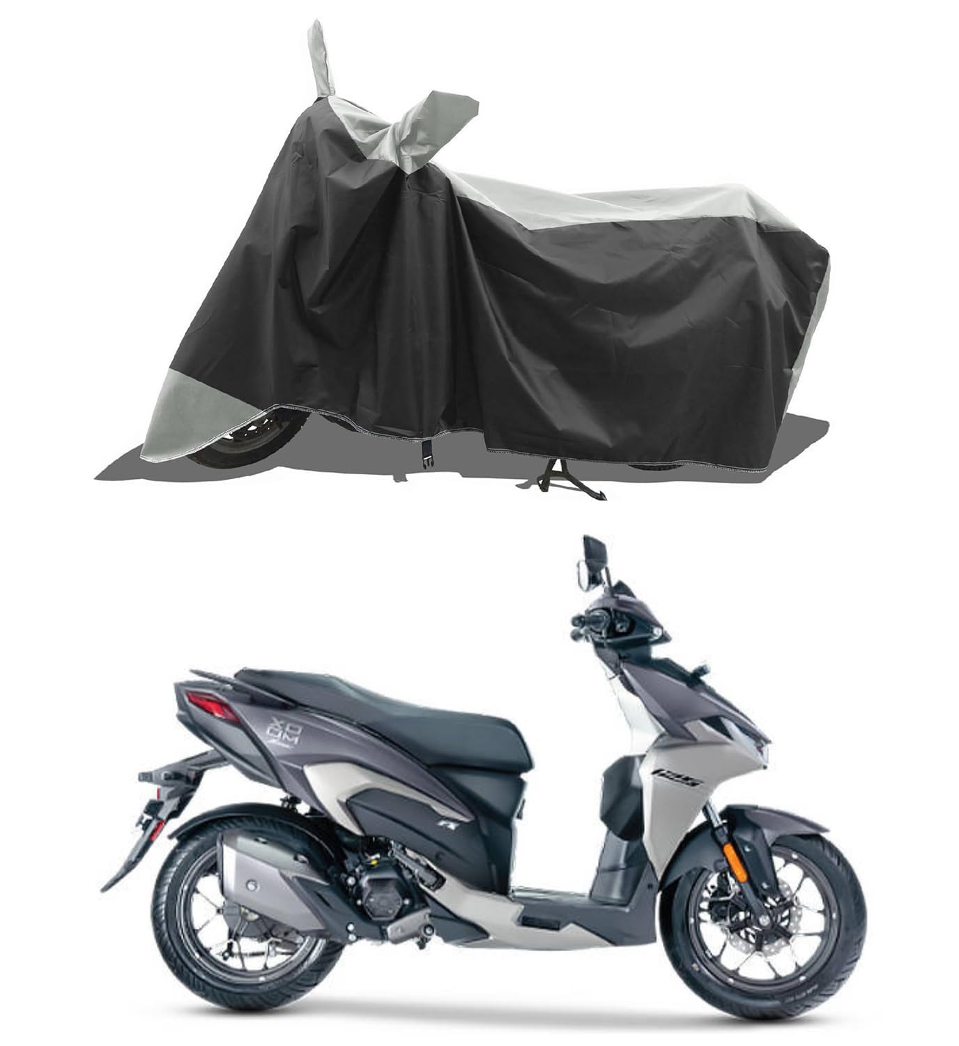 ROMEIZ - Two Wheeler - Bike Cover for New Hero Xoom 125 Bike Cover with Water-Resistant and Dust Proof Premium 190T Fabric_White Stripe-picture-12