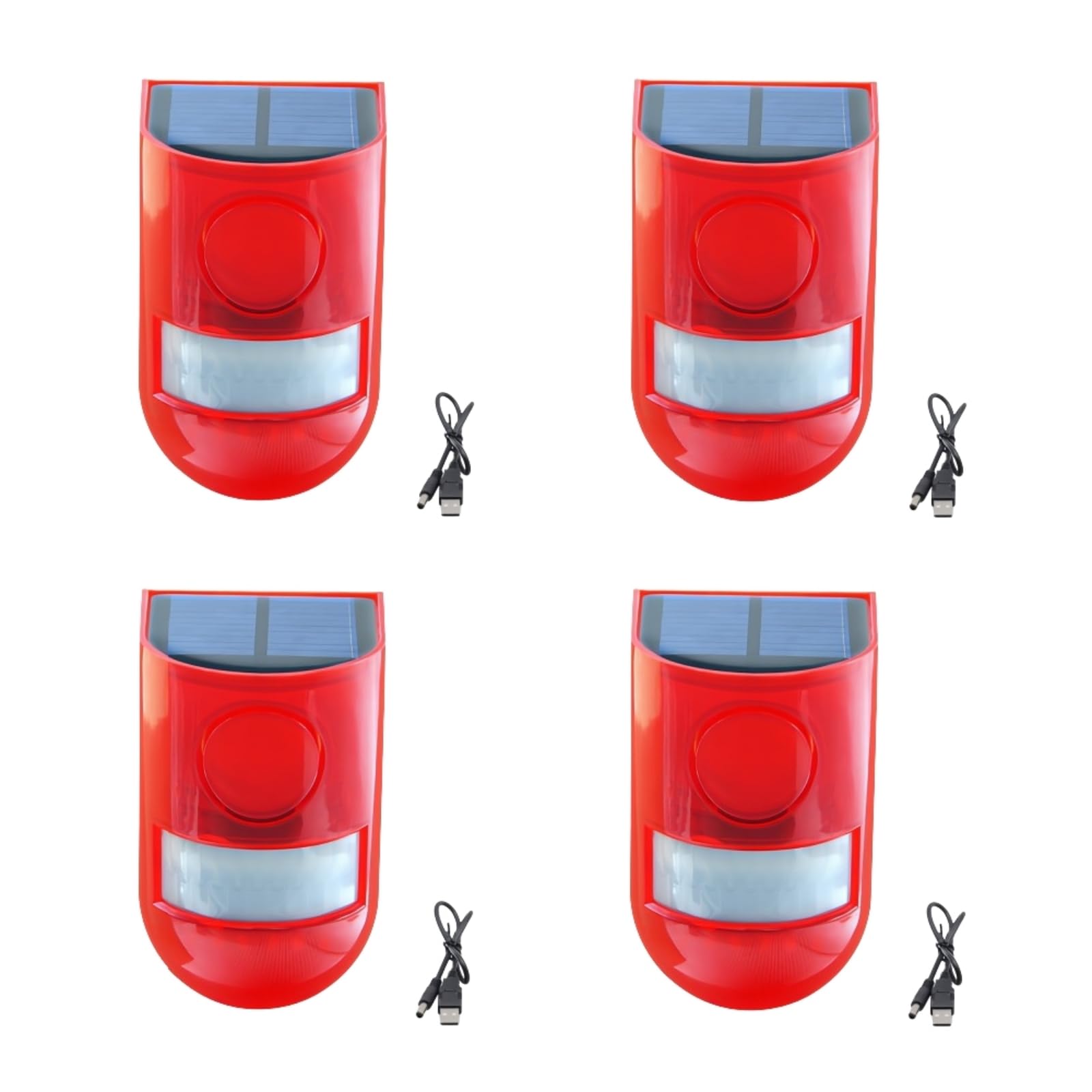 4 Pack Alarma Solar Sensor de Movimiento 110db Sirena Sonido Alerta Flash Advertencia Sistema de Alarma de Seguridad para el Hogar Patio Granero