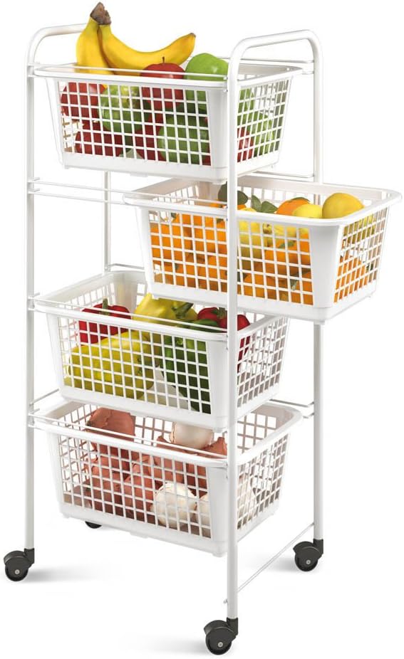 Metaltex 34180414090 Miami Storage 4 Baskets White Metal 37.5 x 30 x 83.5 cm