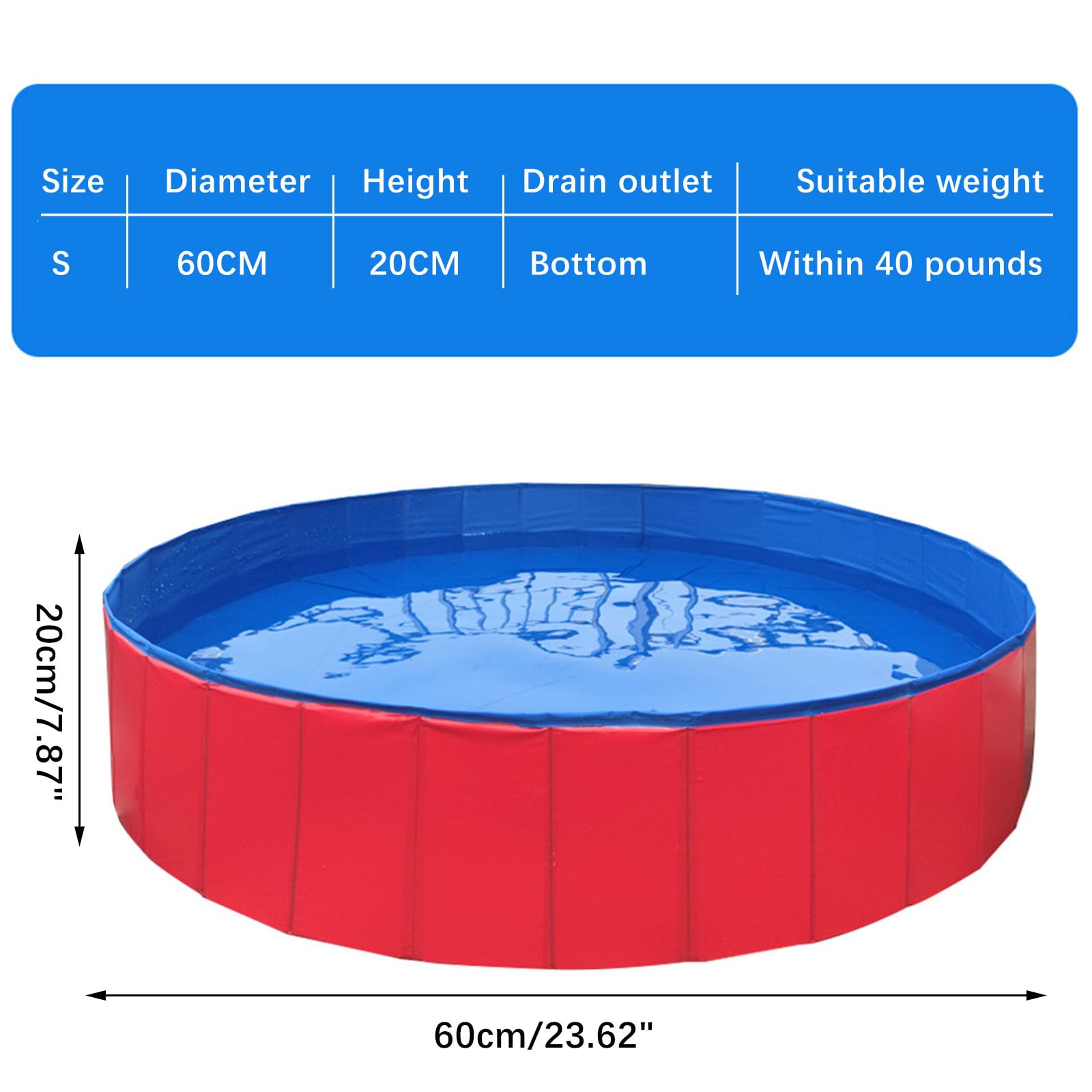 Butyeak Plegable - Piscina para Perros y Gatos, Portátil PVC, 60 x 20 cm