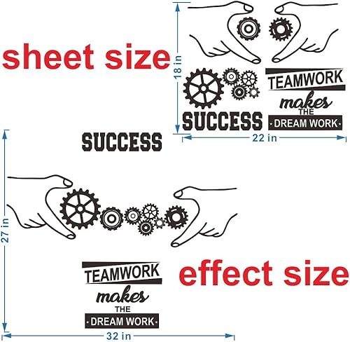 Miniatura 2 de ANFRJJI Adhesivo de pared de trabajo en equipo y éxito, calcomanía de PVC extraíble para decoración de oficina, cita con diseño de engranajes